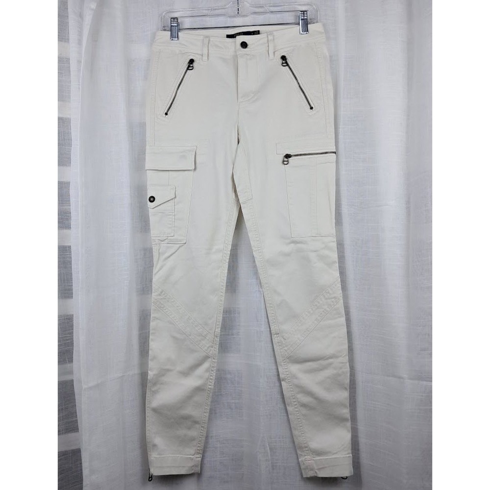 Polo Ralph Lauren Womens 4 Ivory‎ Cargo Pants Skinny Utility Moto Zipper Ankle